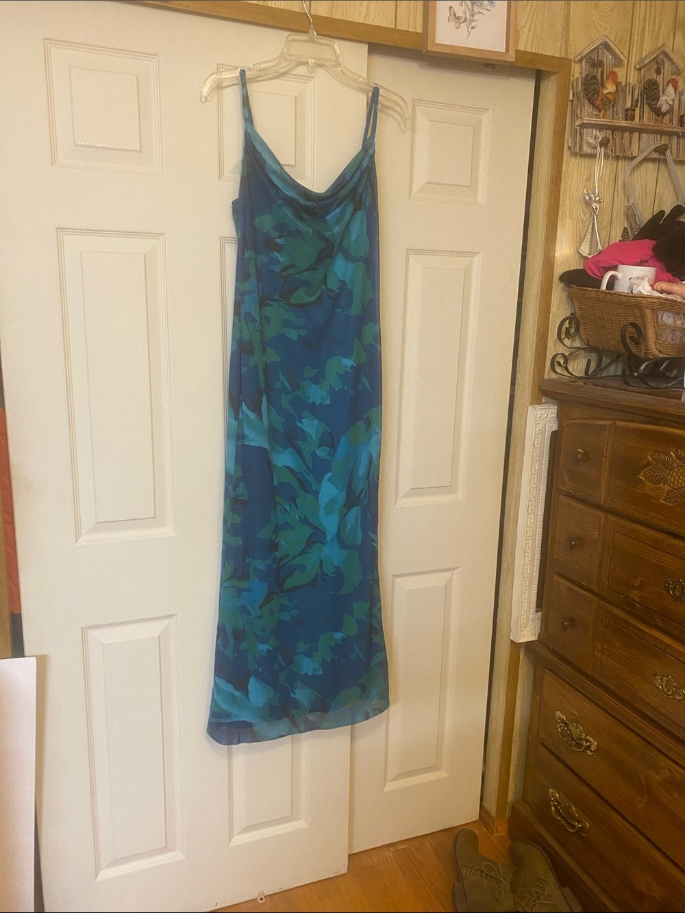 Blue Teal Floral Slip Dress